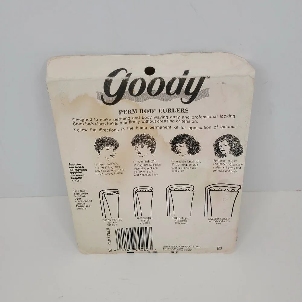 Vintage 1991 Goody Extra Large Perm‎ Rod Curlers 1 Pack of 5 Lavender Rollers